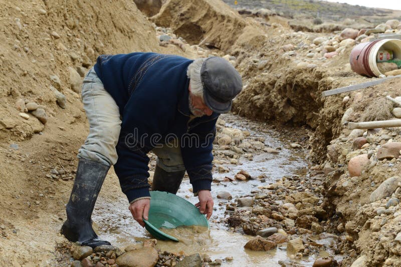 Gold Digger Shows Tourists Alluvial Gold Sand Mined in the Mine on