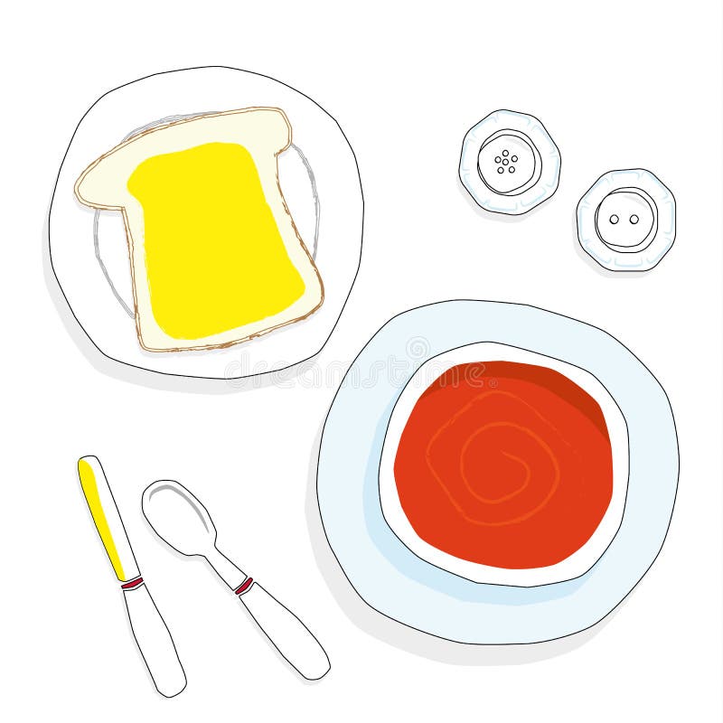 Minestra e pane del pomodoro royalty illustrazione gratis Minestra e pane del pomodoro royalty illustrazione gratis
