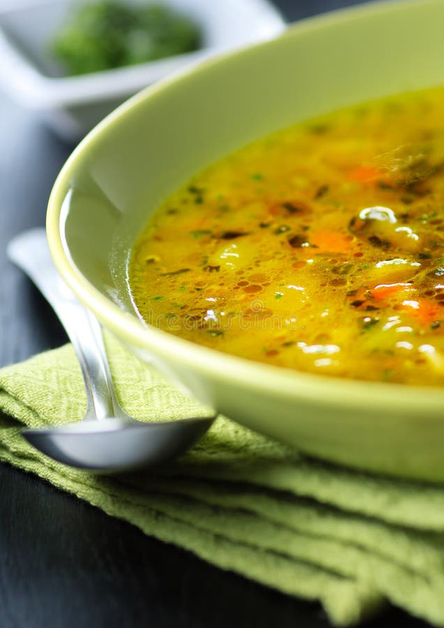 Italian vegetable soup,minestrone,shallow focus.