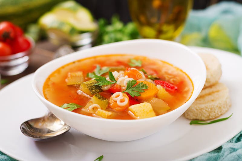 Minestrone - `big Soup`, Soup with Many Ingredients - a Dish of Italian ...