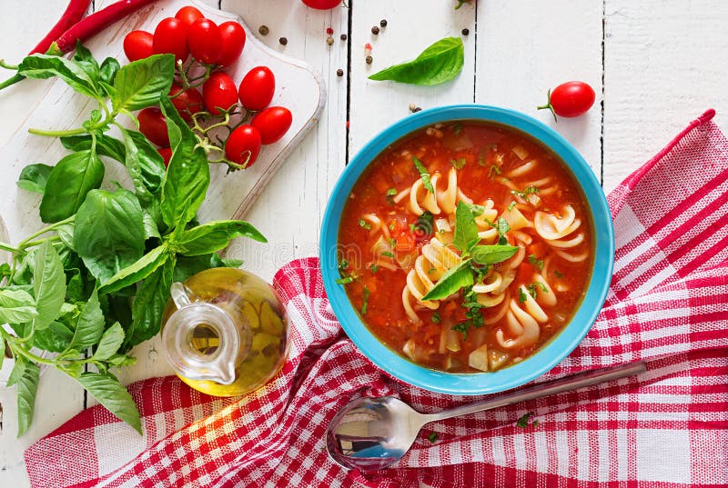 Minestrone, Italian Vegetable Soup with Pasta. Stock Photo - Image of ...