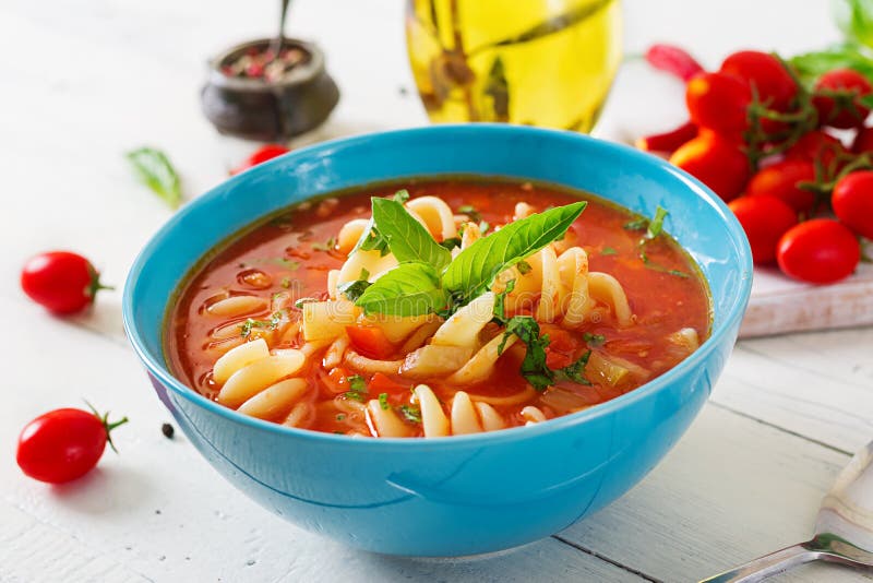 Minestrone, Italian Vegetable Soup with Pasta. Stock Image - Image of ...