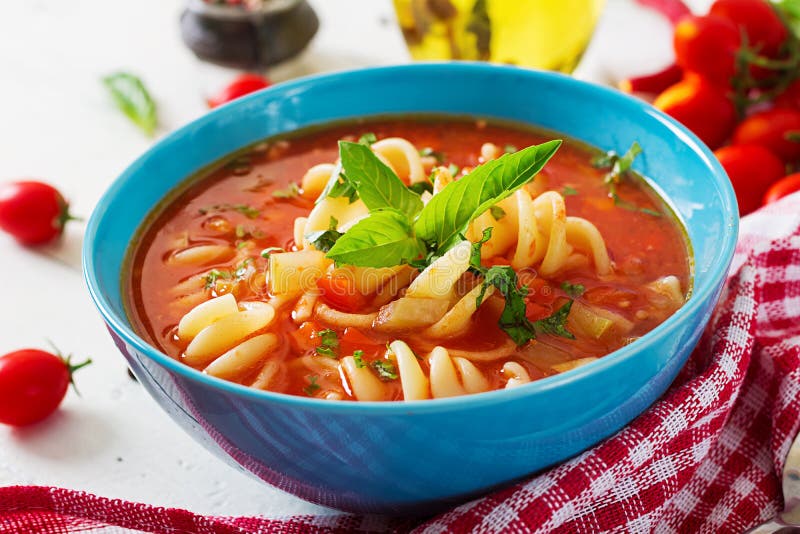 Minestrone, Italian Vegetable Soup with Pasta. Stock Image - Image of ...