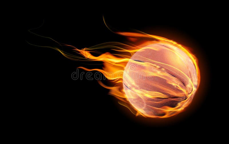 Minge de baschet în flăcări pe fond negru stock photography