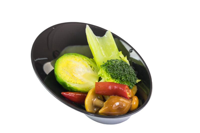 Mini Appetizers from Vegetable Canap in Plastic Disposable Dishes Stock