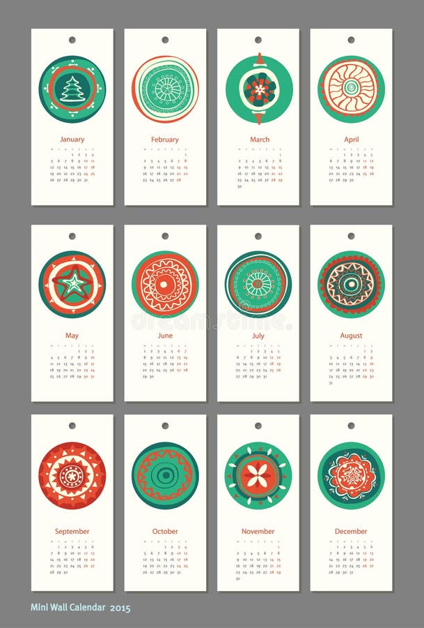 Mini calendario sveglio 2015 stagioni illustrazione vettoriale Mini calendario sveglio 2015 stagioni illustrazione vettoriale