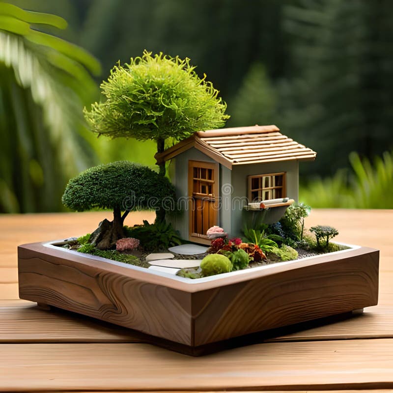 Mini casa sobre la idea de ilustración de un minijardín stock de ilustración