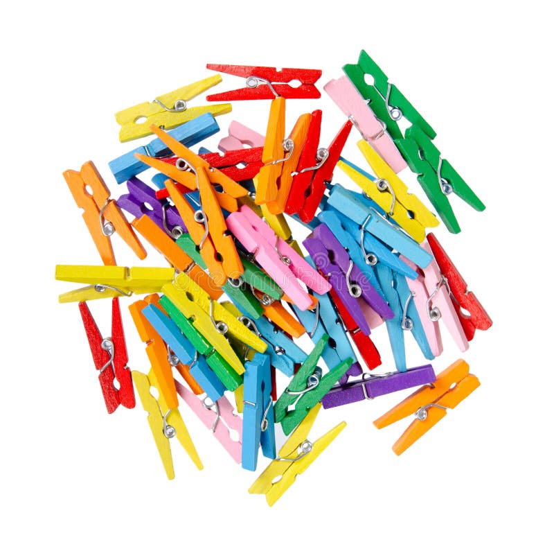 Mini Colored Clothespins. Isolated on White Background Stock Photo