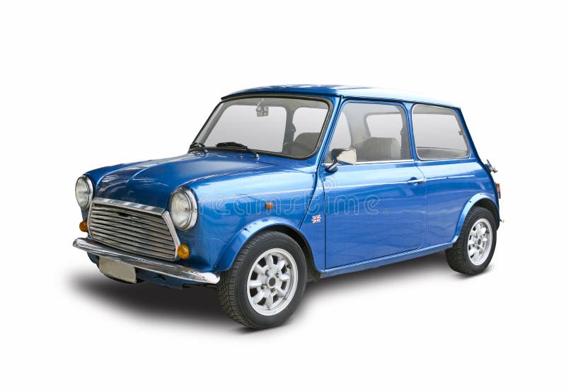 Mini Cooper blu classico isolato su bianco fotografia stock Mini Cooper blu classico isolato su bianco fotografia stock