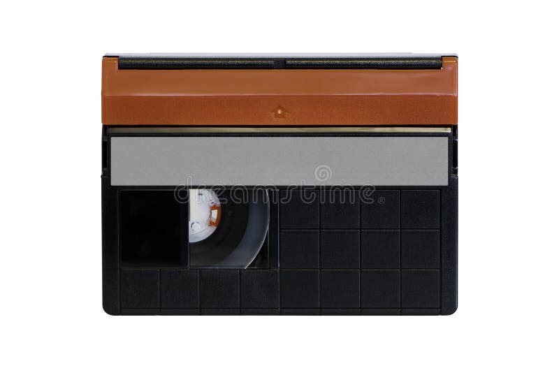 Old mini DV cassette in an open case on a white windowsill Stock