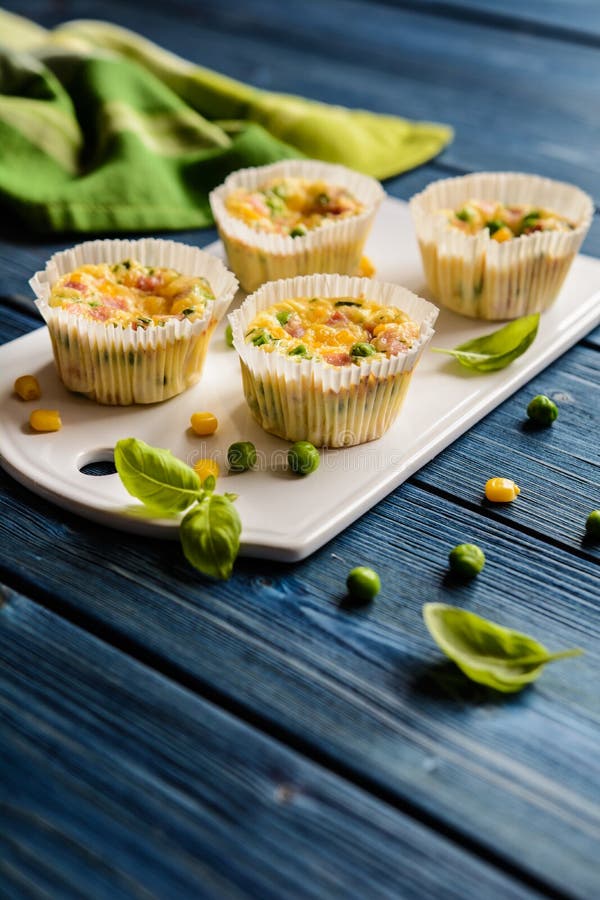 Mini Frittatas with Ham, Pea, Cheese and Corn Stock Image Image of