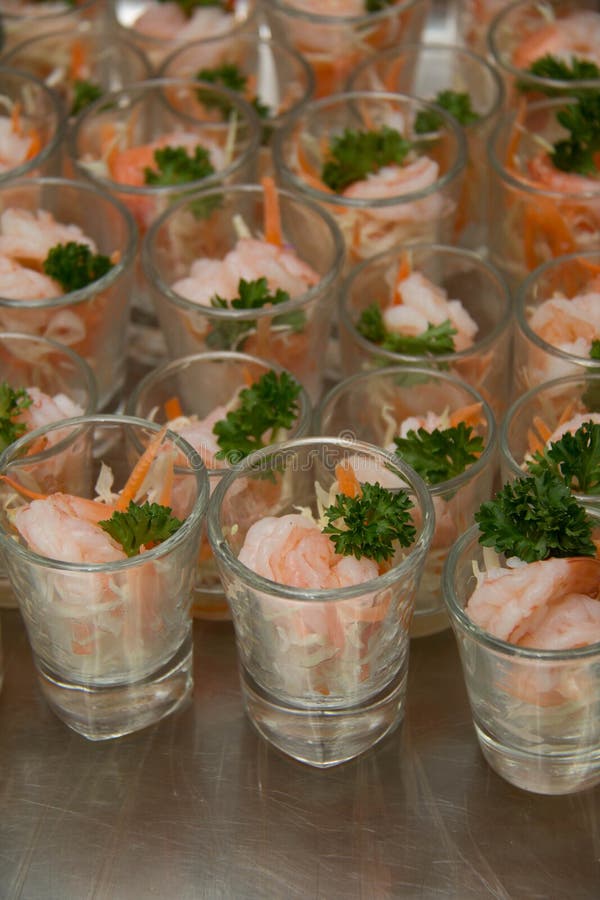 Mini Glass Shrimp Cocktail with Cocktail Sauce Stock Image - Image of ...
