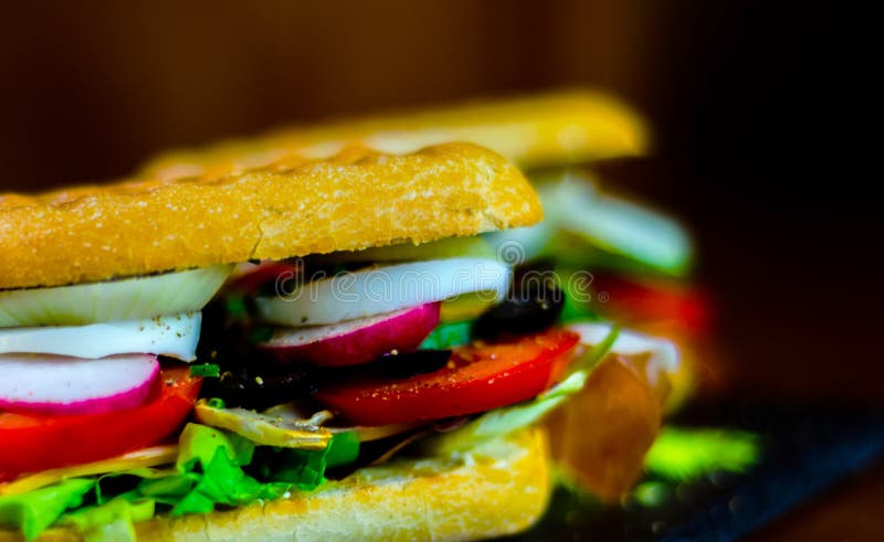 Mini Grilled Sandwich with Various Cold Meats, Cheese, Mushrooms Stock