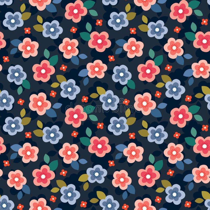 Mini impresión floral inconsútil colorida en fondo azul marino oscuro stock de ilustración Mini impresión floral inconsútil colorida en fondo azul marino oscuro stock de ilustración