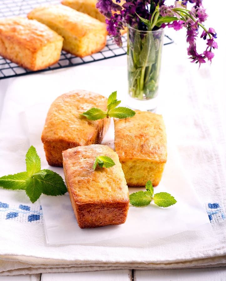 Mini Loaf Cakes with Mint Decoration Stock Photo Image of pastry
