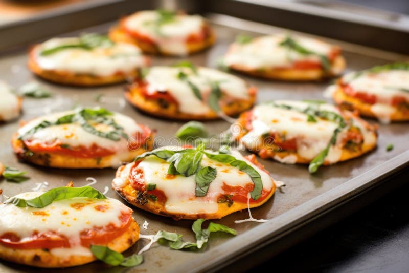 Mini pizza pe o foaie de copt vector illustration