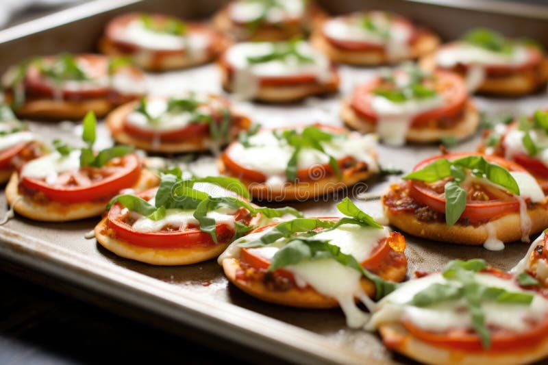 Mini pizza pe o foaie de copt royalty free stock photography