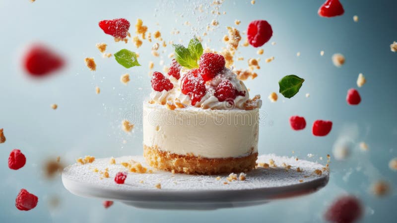 Mini Raspberry Cheesecake with Crumble and Mint Stock Illustration ...