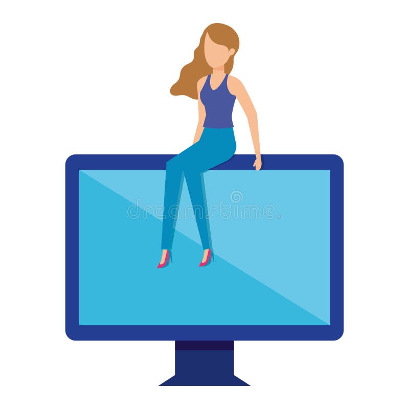 Mini woman with computer royalty free illustration Mini woman with computer royalty free illustration