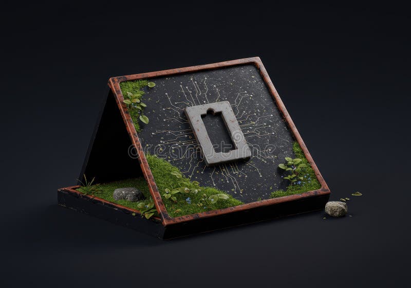 Miniature architectural model with moss and a dark background stock illustration