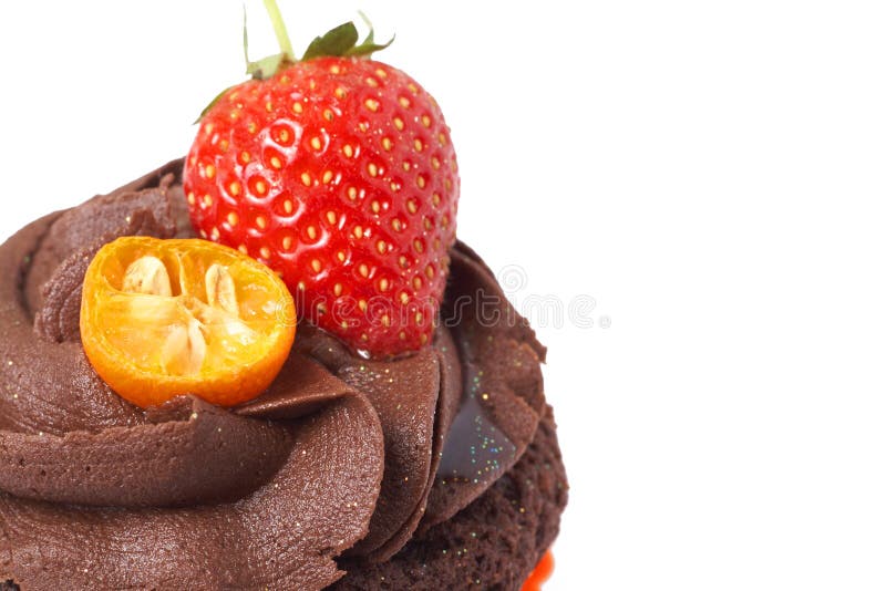 Miniature chocolate cupcake with strawberry