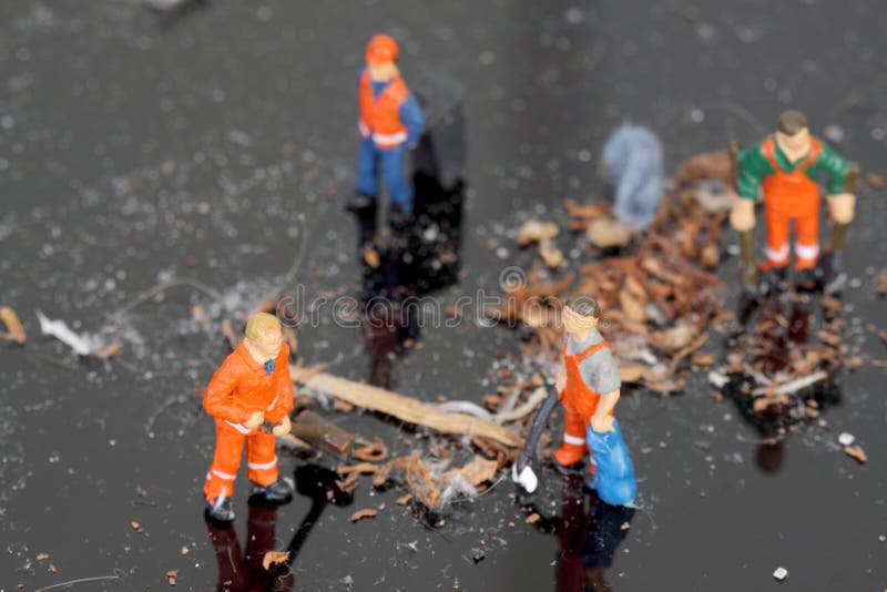 Miniature Cleaners Cleaning Dust Reflected Stock Photo Image of scale