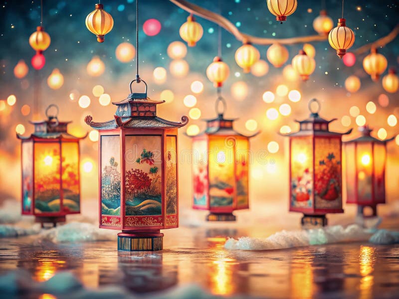 Miniature exquise Chine Scroll Peinture Lanternes et Vagues Décoratives Un TiltShift Photographie Chef-d'oeuvre. Cette image captivante présente une miniature peinture chinoise minutieusement détaillée, réalisée avec une précision époustouflante. L'effet tiltshift crée un monde miniature enchanteur où les lanternes pendent délicatement au milieu des vagues décoratives apparemment figées dans le temps. Chaque coup de pinceau du tableau de défilement est parfaitement répliqué, mettant en valeur l'art de la peinture traditionnelle chinoise