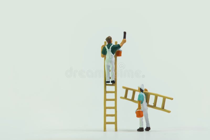 Miniature Construction Workers Building Plans Stock Photo 367707245