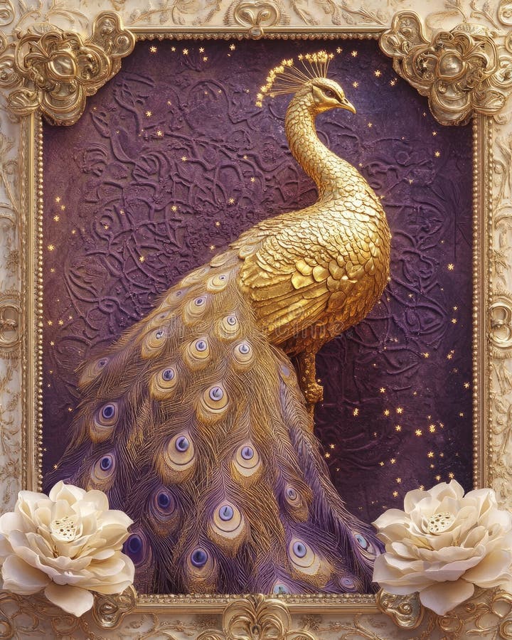 Miniature Golden Peacock Cinematic Lighting Photo royalty ilustracja