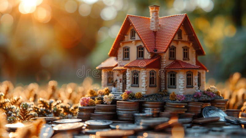 Miniatură pe stive de monede generative royalty free illustration