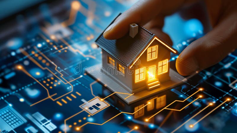 Miniatură pe placa de circuite : o fuziune a locuinței și a tehnologiei vector illustration