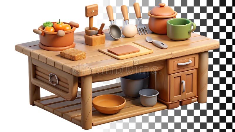 Miniature kuchnia wyspa przestrzeń gotowania scena przygotowania png przezroczysty obraz Generative AI ilustracji
