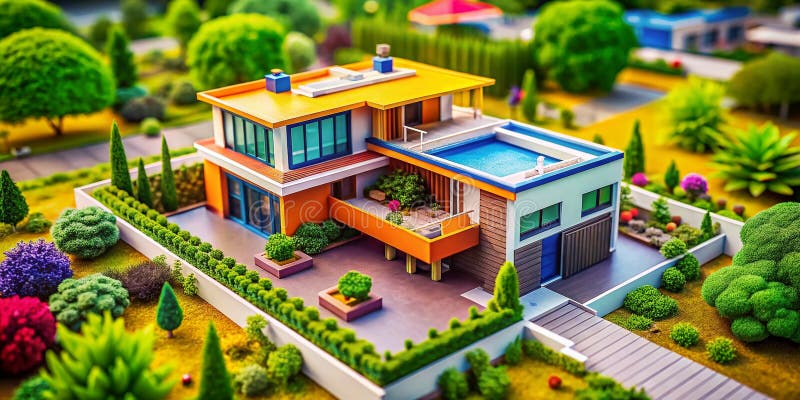 Miniature Modern House Model Architecture Detail and Color Inspiration for Design Projects royalty ilustracja