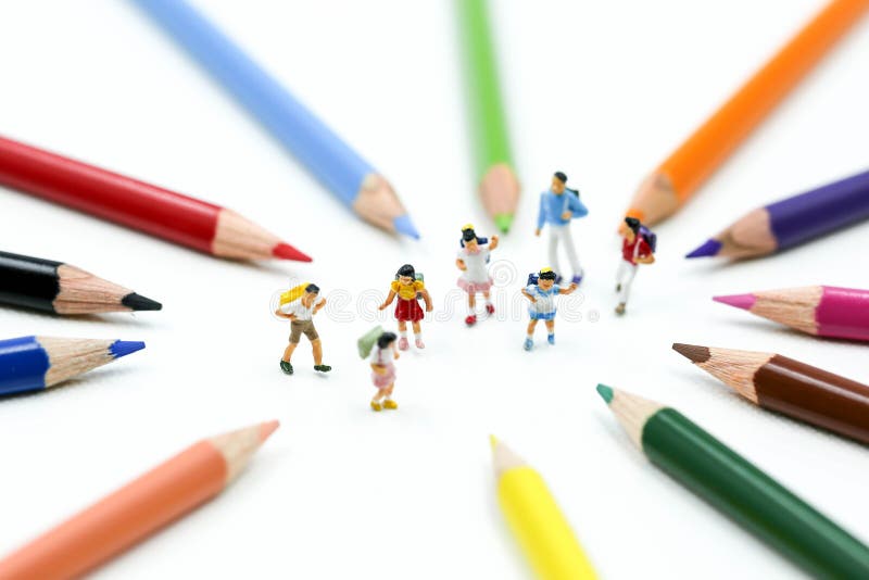 Miniature People : Children and Student with Colorful Drawing To Stock ...