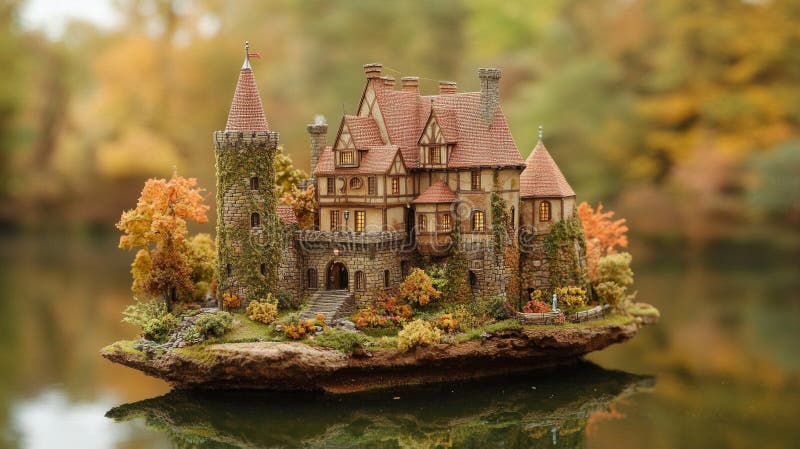 Miniature stone castle on autumn lake vector illustratie