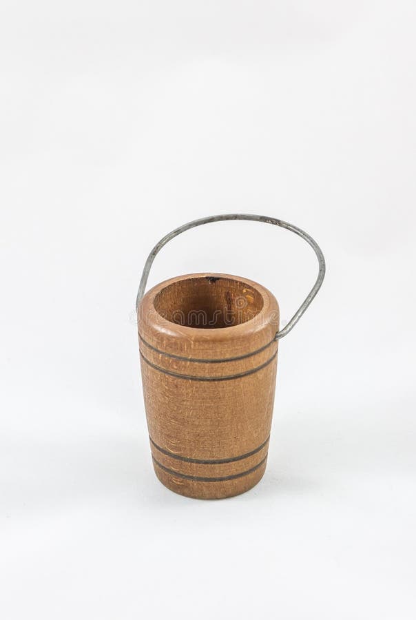 A Miniature Wooden Bucket with Metal Handle Stock Photo Image of aged