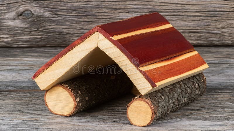 Miniature wooden cabin, rustic background, craft, home decor royalty free stock photography