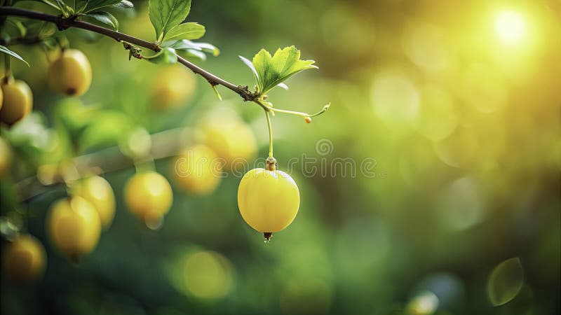 A Miniature World of Springtime Detailed TiltShift Photography of a Yellow Gooseberry Citrus Tree Showcasing the Beauty vektor illustrationer