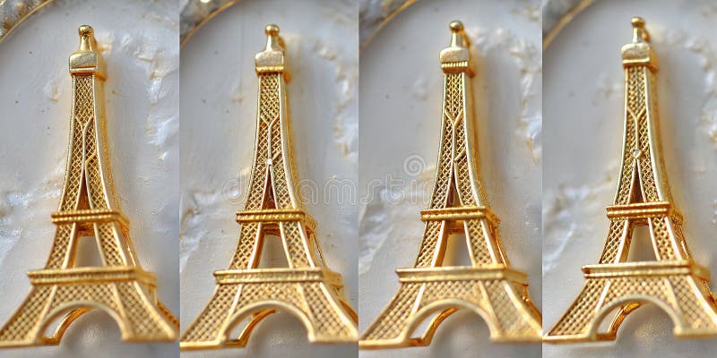 Miniaturowe repliki typu golden Eiffel Tower są pokazywane na czarnym tle białym i złotym ilustracja wektor