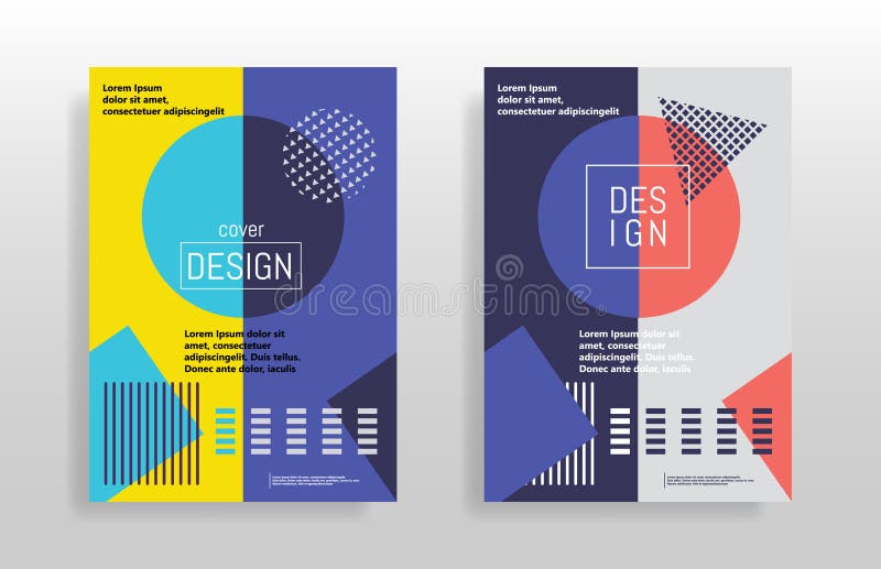 Minimal abstract design posters. Covers templates set with bauhaus, memphis and hipster style graphic geometric elements. Design f royalty free illustration