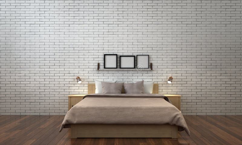 The Minimal Bedroom Interior Design and White Brick Wall Pattern Background  Stock Illustration - Illustration of rendering, condo: 102138137