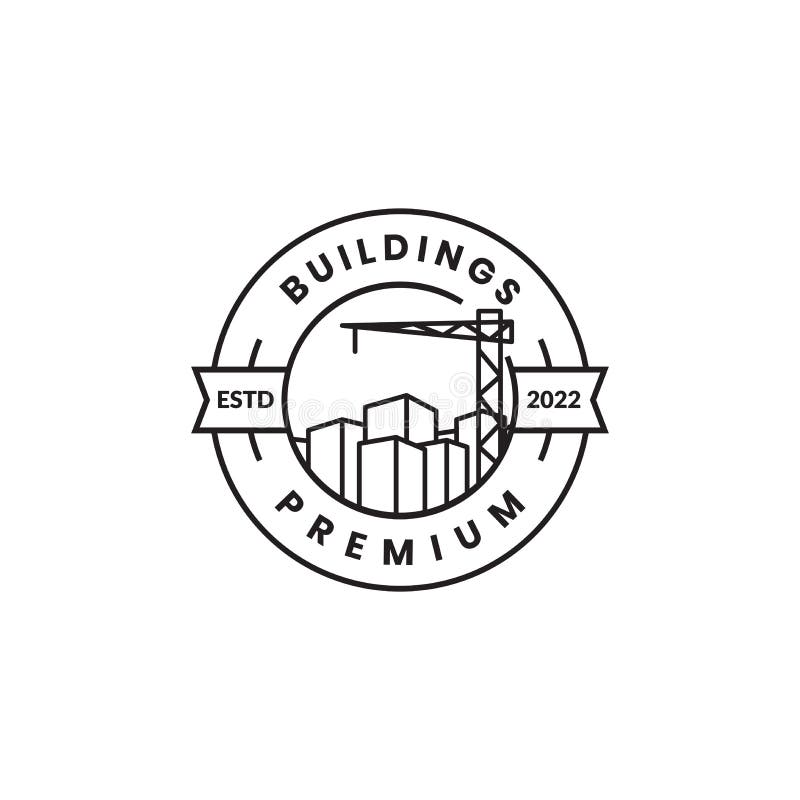 Minimal crane with building logo design badge stock illustration