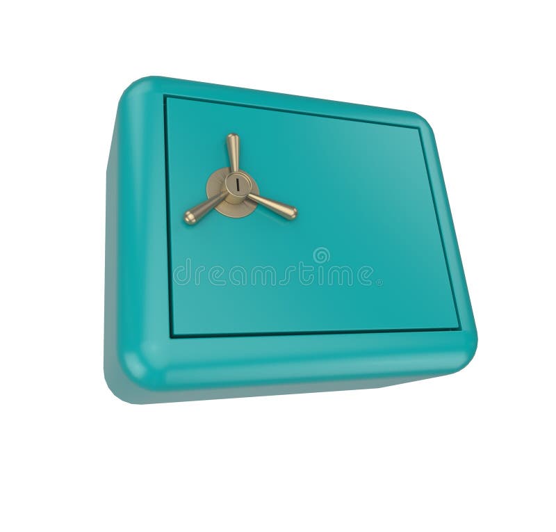 Minimal 3d Illustration Bank Safe Box with Golden Handle. Security