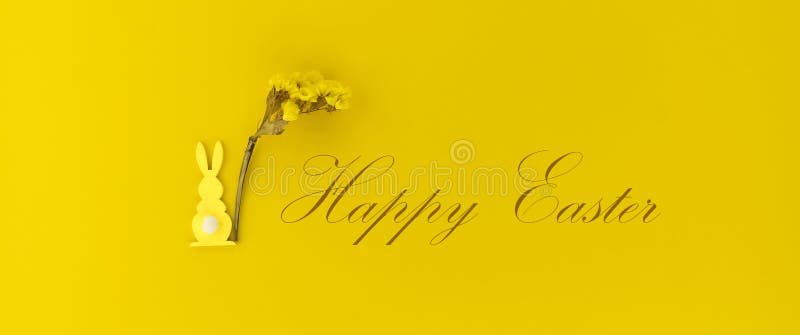 Minimal Easter card with rabbit figure and flower stock photo