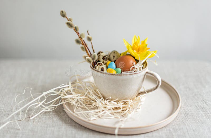 Minimal Easter holiday concept Flat lay royalty free stock photo