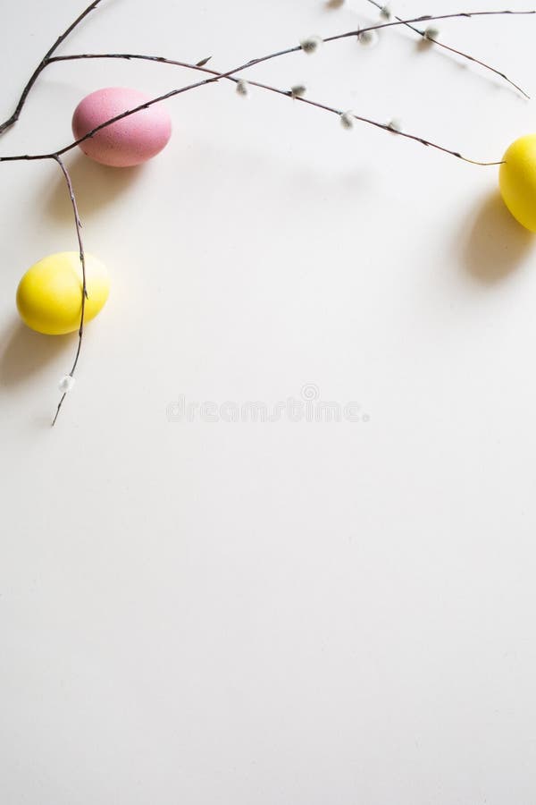 Minimal easter white background with eggs royalty free stock image