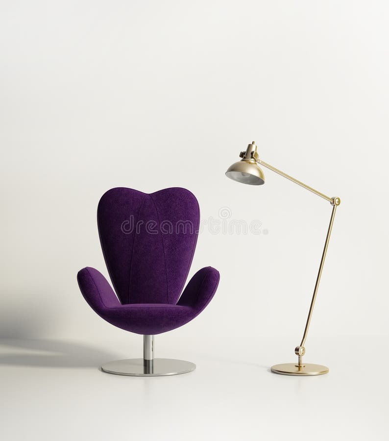 Minimal empty room with a violet armchair and a lamp vector illustration