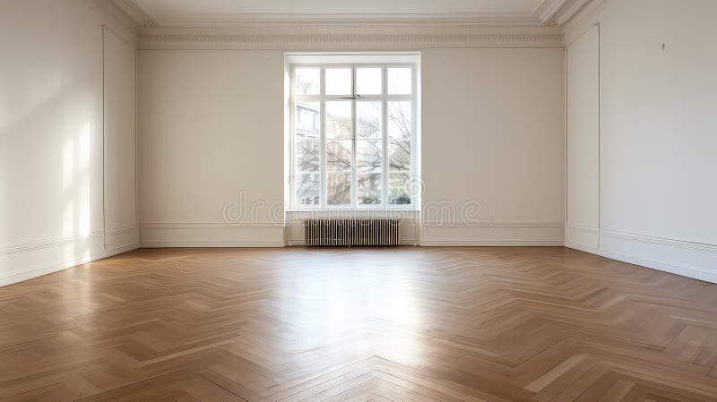 Minimal empty room with wood floor stock illustration