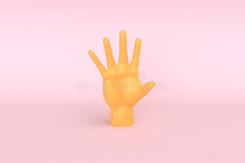 Minimal empty top view hand extended isolated on pink background. 3D rendering royalty free illustration