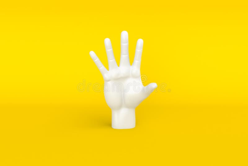 Minimal empty top view hand extended isolated on yellow background. 3D rendering vector illustration